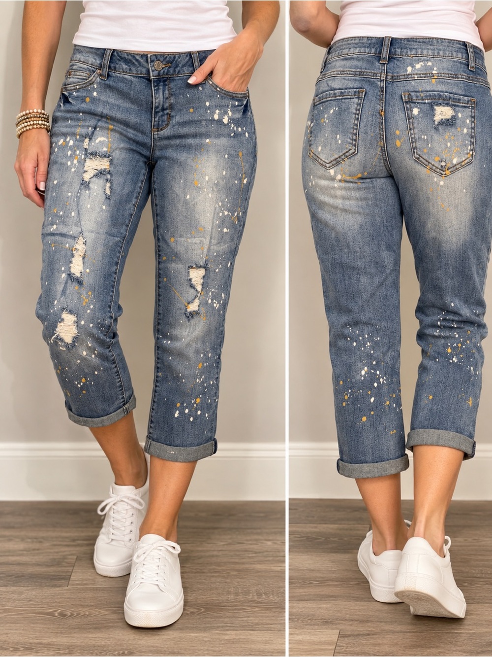Cato Est. 1946 Paint Splatter Distressed Crop Jeans